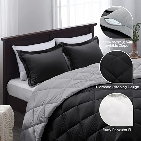 New Queen or King Size Comforter Set - Reversible Down Alternative - Picture 1 of 5